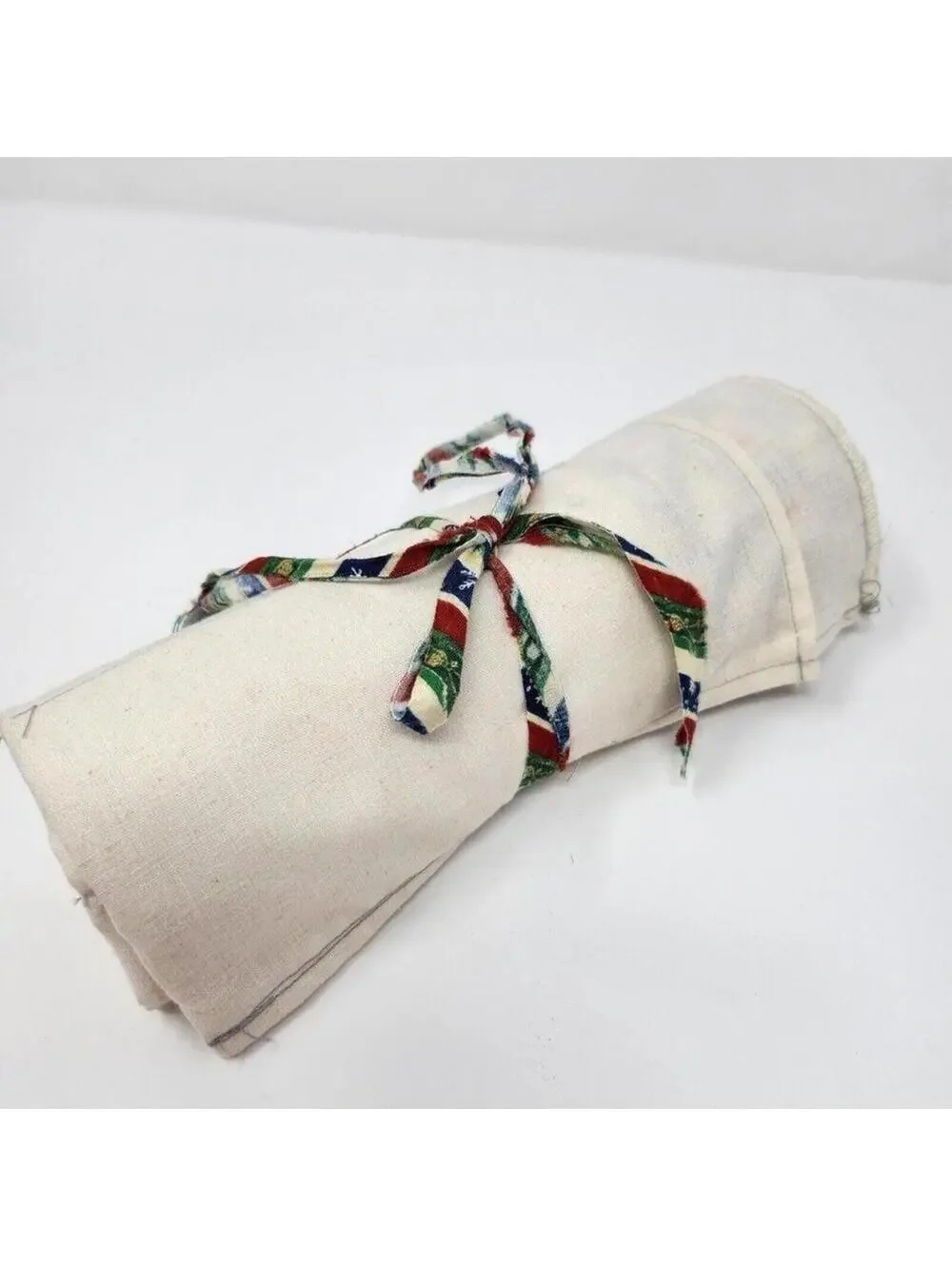 Handmade Canvas Knitting Needle Roll Case Organizer Floral Fabric Tie Closure